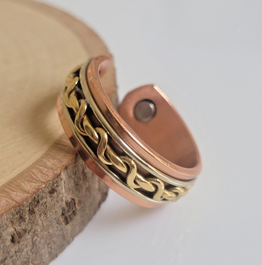 Solid Pure Copper Magnetic Ring Men Women Arthritis Adjustable Ring - Tri Tone