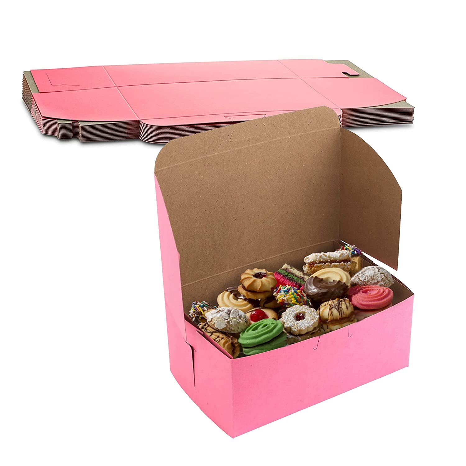MT Products 8" x 5" x 3.50" Clay Coated Pink Bakery Boxes Non-Window - 25 Pieces