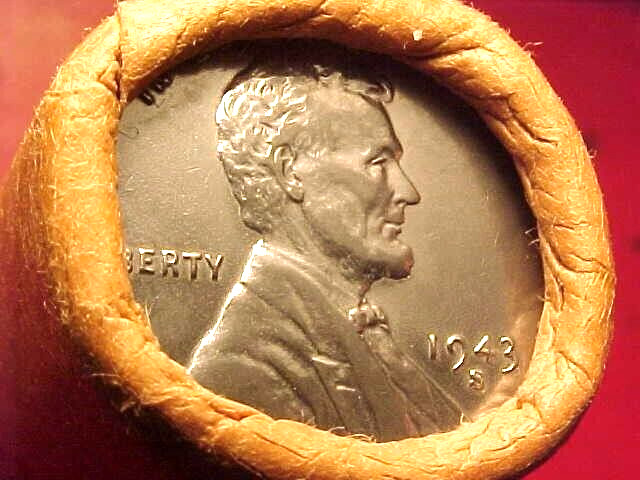 1943-S OBW ORIGINAL BANK WRAPPED ROLL BU UNCIRCULATED LINCOLN WHEAT CENT PENNIES