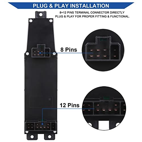 Power Window Control Switch Button & Grey Bezel, Compatible Driver Side Grey