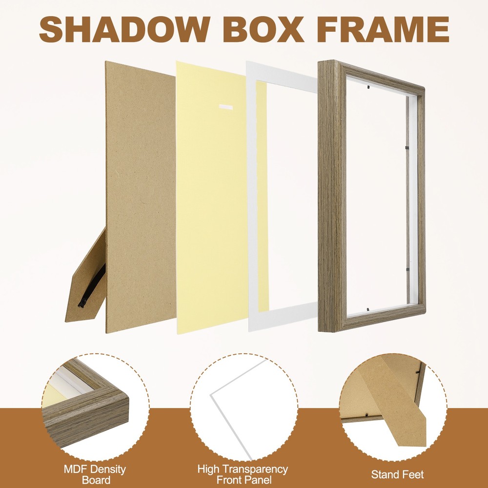 13x9\" vertical shadow frame with dots and sticker, walnut color
