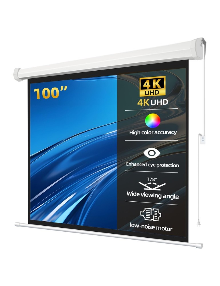 100" Matte White Motorized Projector Screen for UST Long/Standerd Throw Proje...