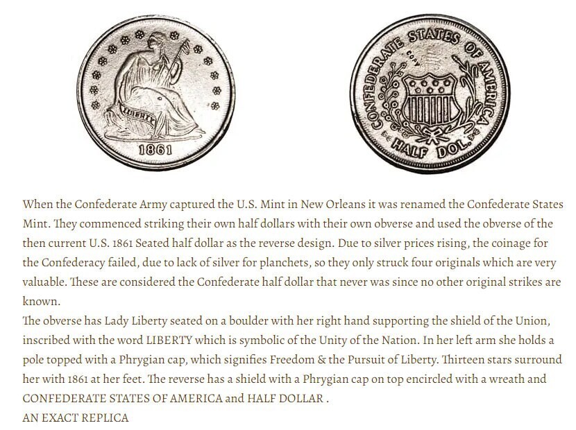 Unique 1861 Confederate States Coin Ring Size 11.5 - Civil War Reenactment