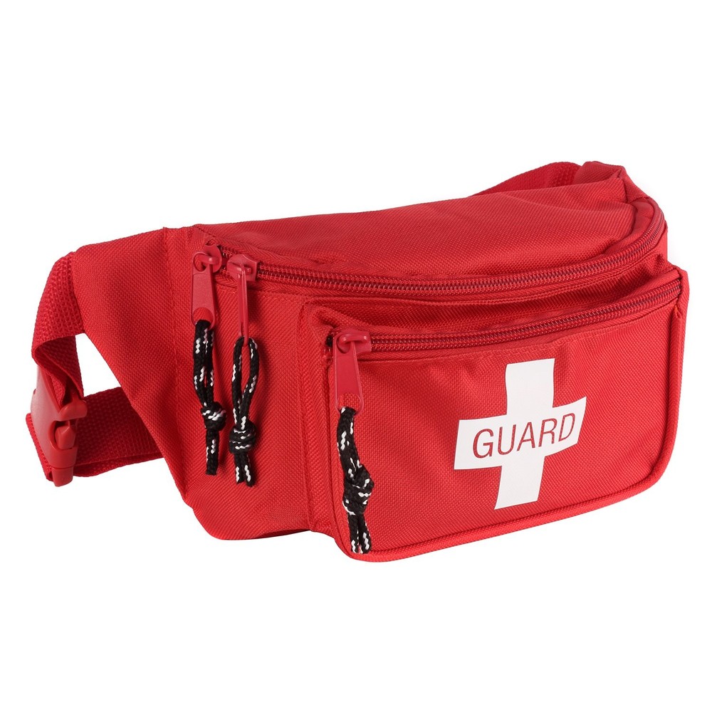 Red Waist Pack First Aid Gear With Three Zippered Compartments Adjustable Strap