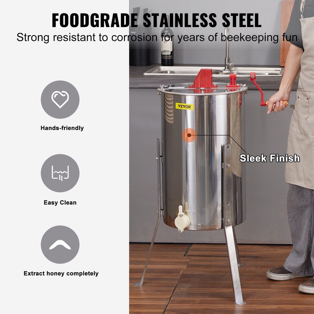 Honey Extractor Manual Crank 3 Frame Steel Drum with Height Control