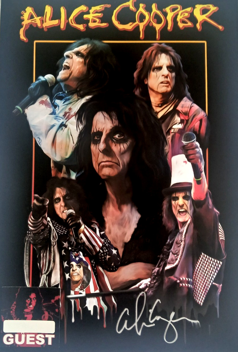 Alice Cooper Hand Signed poster and Backstage Pass Meet and Greet Rare 2023