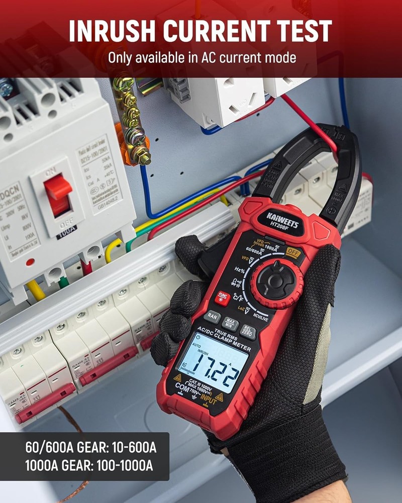 Inrush Digital Clamp Meter 1000A with Backlit; Multimeter TRMS 6000 Counts, A...