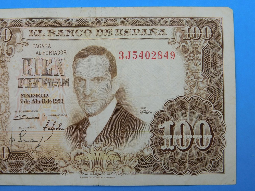 1953 Spain 100 Peseta Currency Note