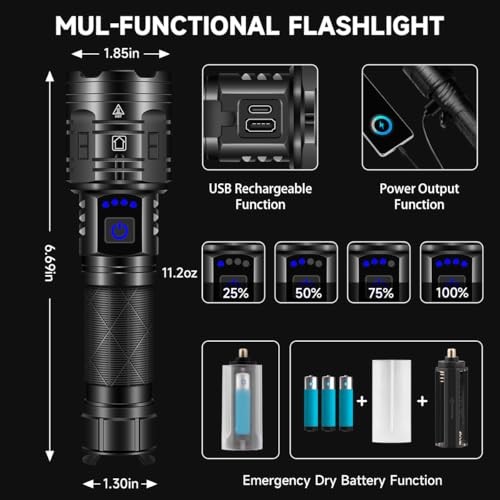 Rechargeable Flashlights High Lumens, Powerful Tactical Flashlights, 5 1Pack