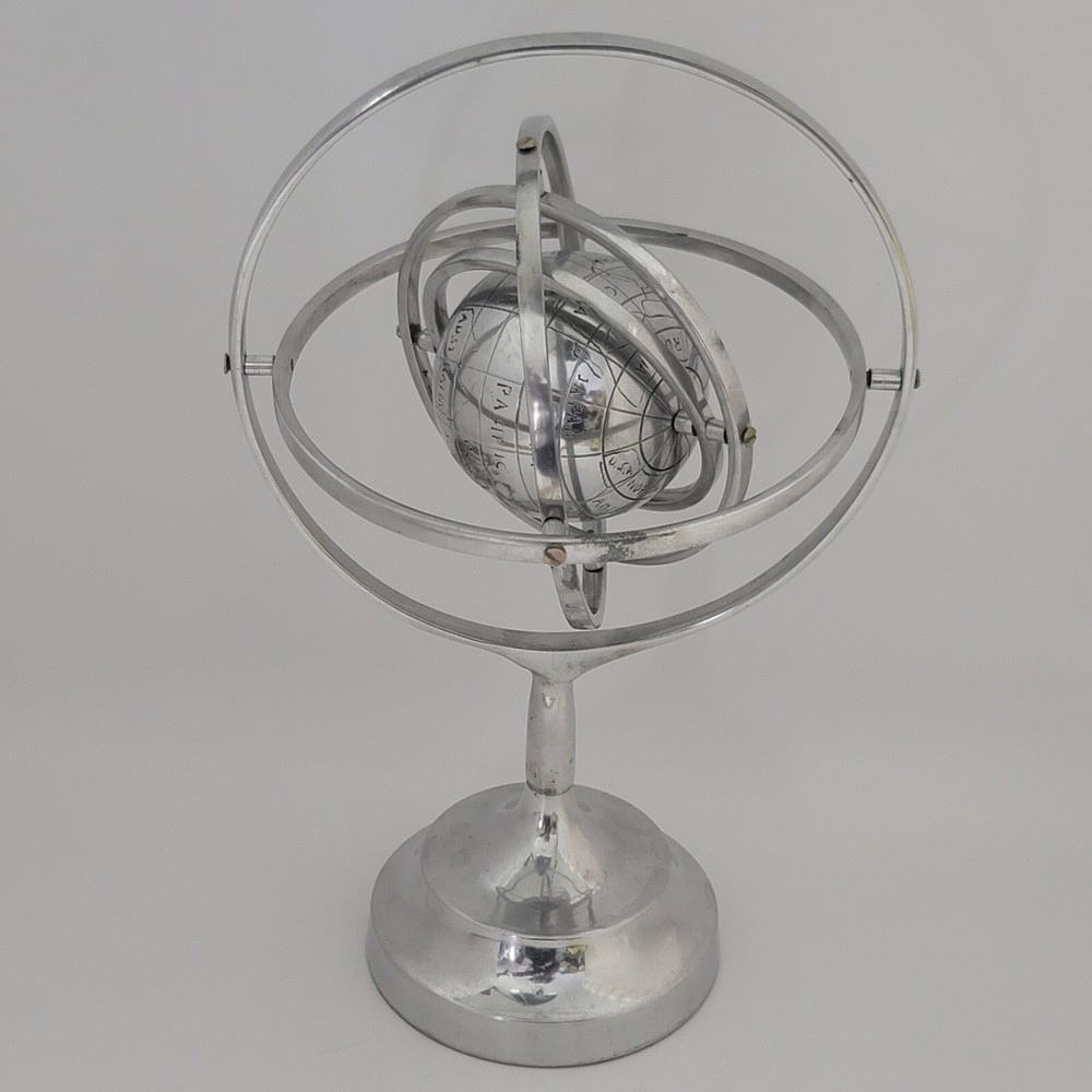 Armillary Sphere Silver Pewter Rotating Spinning Globe 10 Inches
