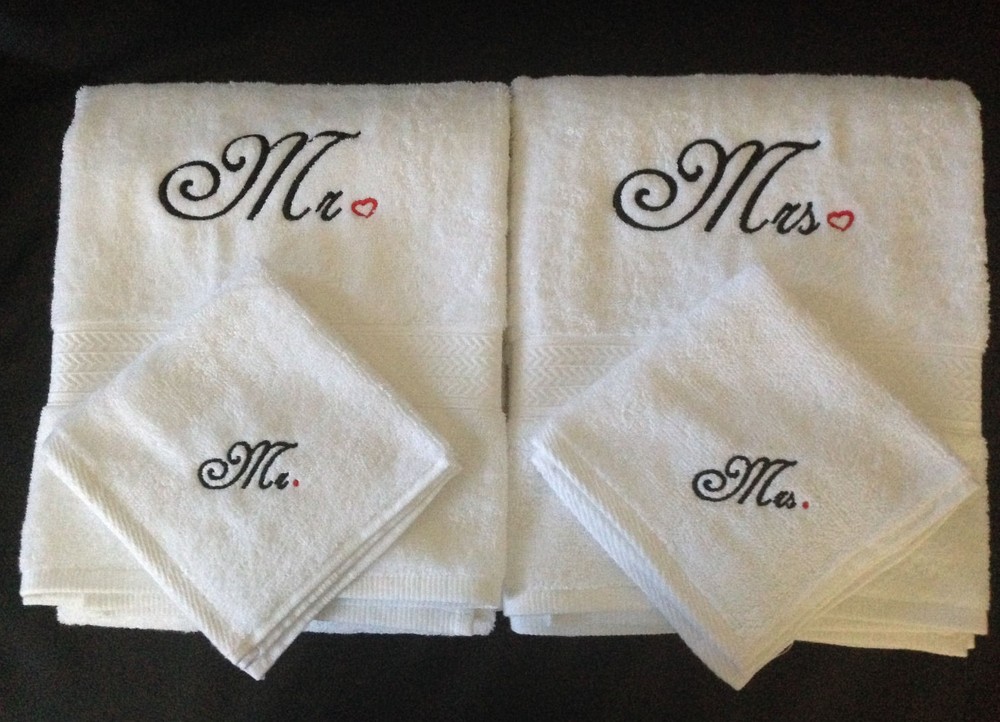 Personalised Embroidered Mr, Mrs Bath towel & face towel set