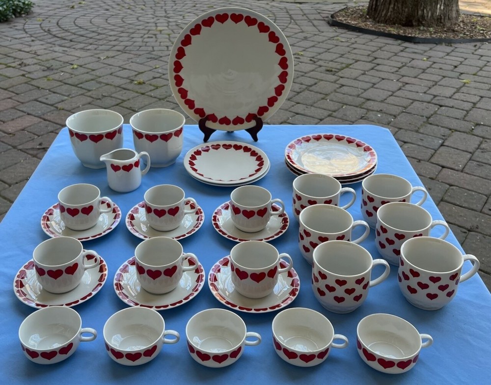 FIVE Bareuther Bavaria Red Hearts Low Coffee Cups