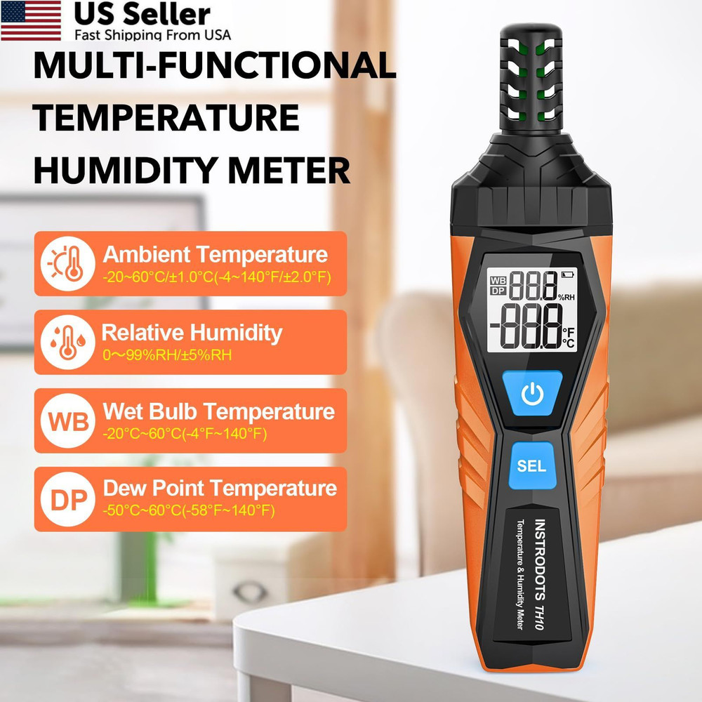 INSTRODOTS Temperature Humidity Meter, High Precision TH10, Orange