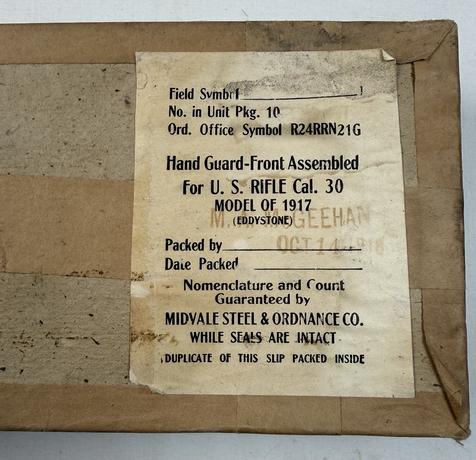 Original 1918 WWI U.S. Army M1917 Eddystone Rifle Walnut Handguard NOS From Box