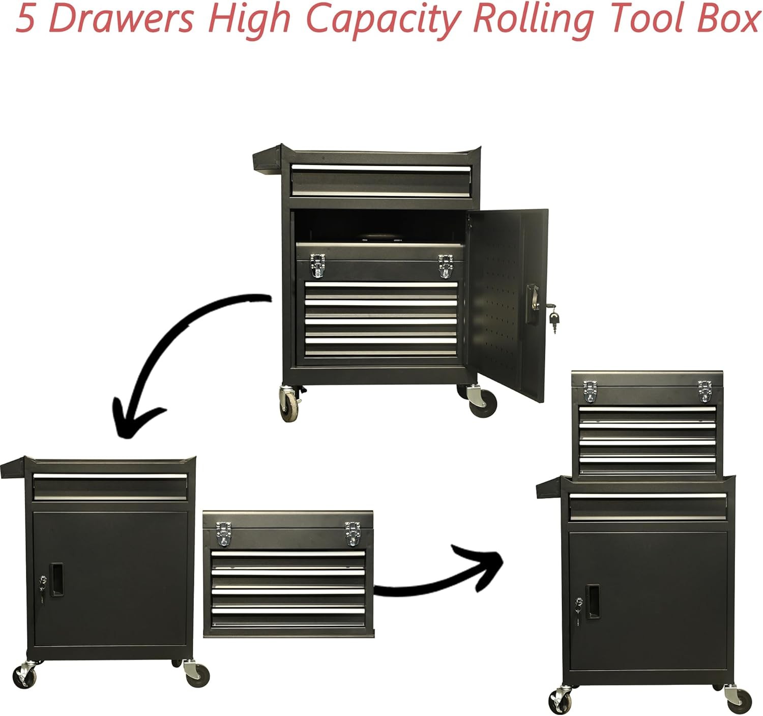 5/8 Drawers Rolling Tool Chest Tool Lock Storage Cabinet Boxes on Wheels Garage