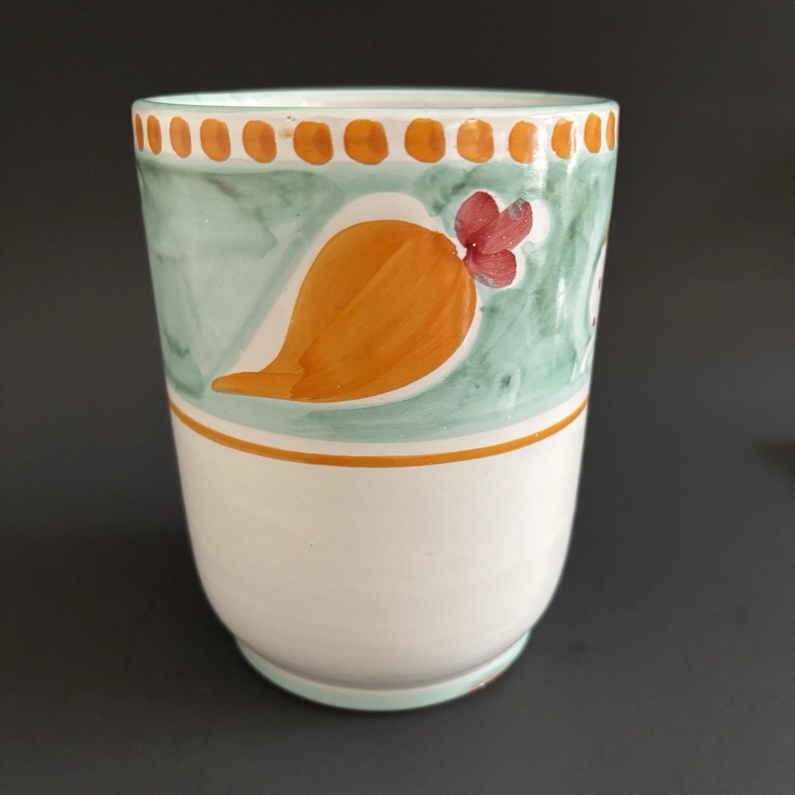 Solimene Vietri Bunny Rabbit Carrot 6.25” Utensil Crock Jar Container Italy