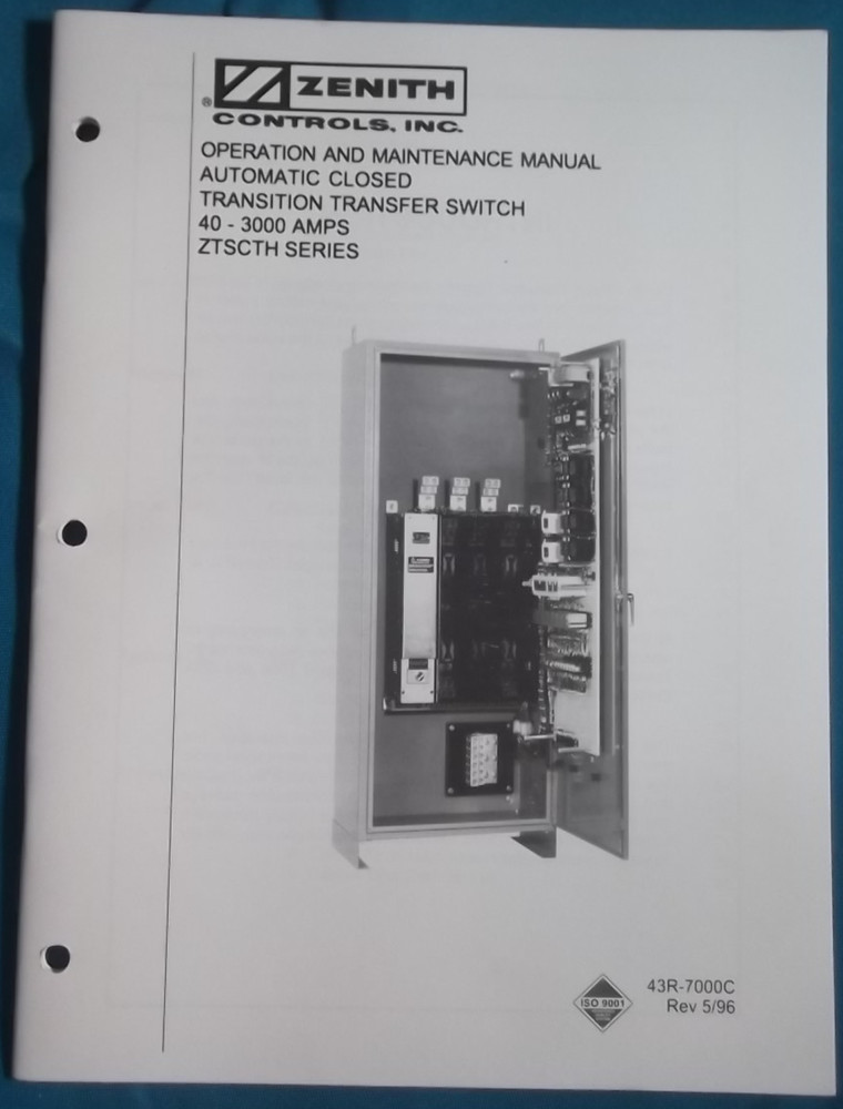 ZENITH AUTOMATIC CLOSED TRANSISTION TRANSFER SWITCH OPERATION MAINTENANCE MANUAL