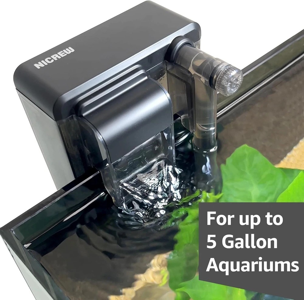 Slim Quiet Aquarium Filter for 1-5 Gallon Tanks - Adjustable Flow, Easy Setup
