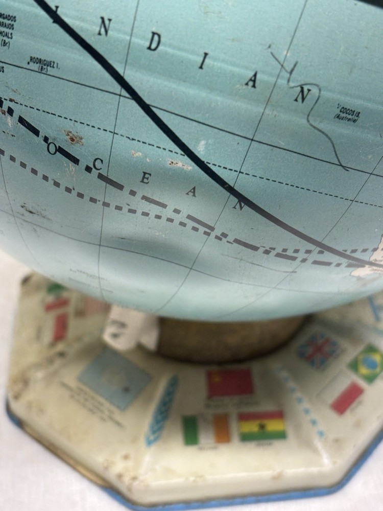 Vintage 9” Tin J Chein & Co Space Flight Countries Flags