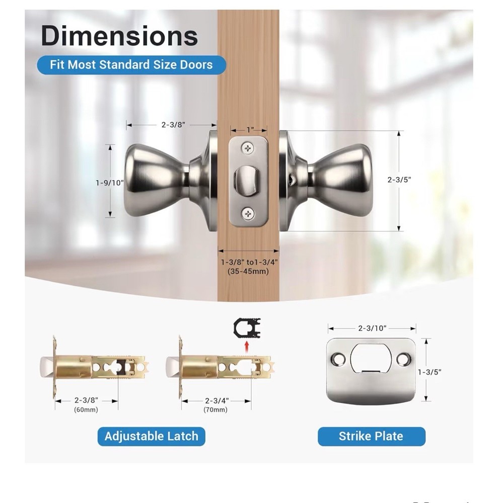 KNOBWELL 2 Pack Passage Door Knobs Brushed Nicke