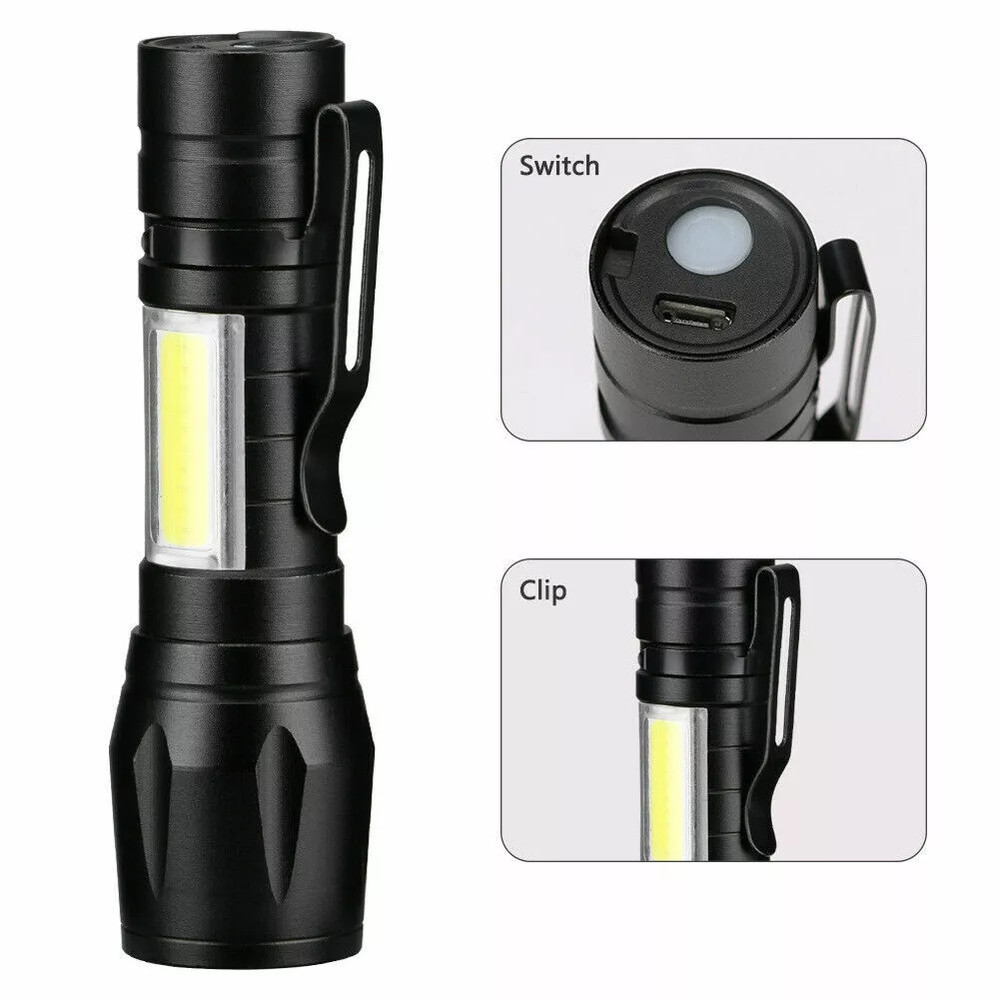 2PCS Tactical Flashlight Small LED Torch Light Mini Super Bright Penlight USB