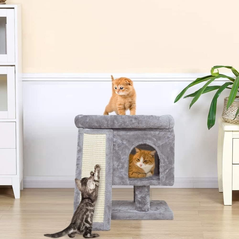 Modern Indoor Cat Activity Tower - Small Size Light Grey Condo for Kittens