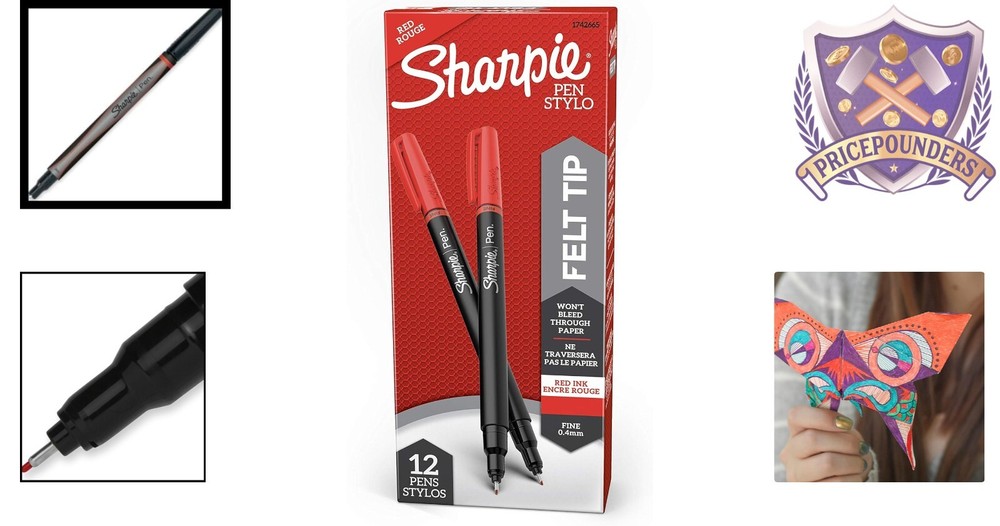 Fine Point Felt Tip Pens Red 0.4mm 12 Count Quick-Drying for Writing