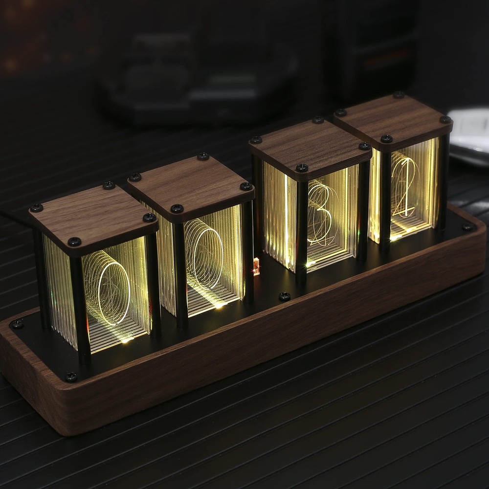 Nixie Tube Clock Walnut Digital Clock, Support Wi-Fi Time SYNC, Alarm & Timer...