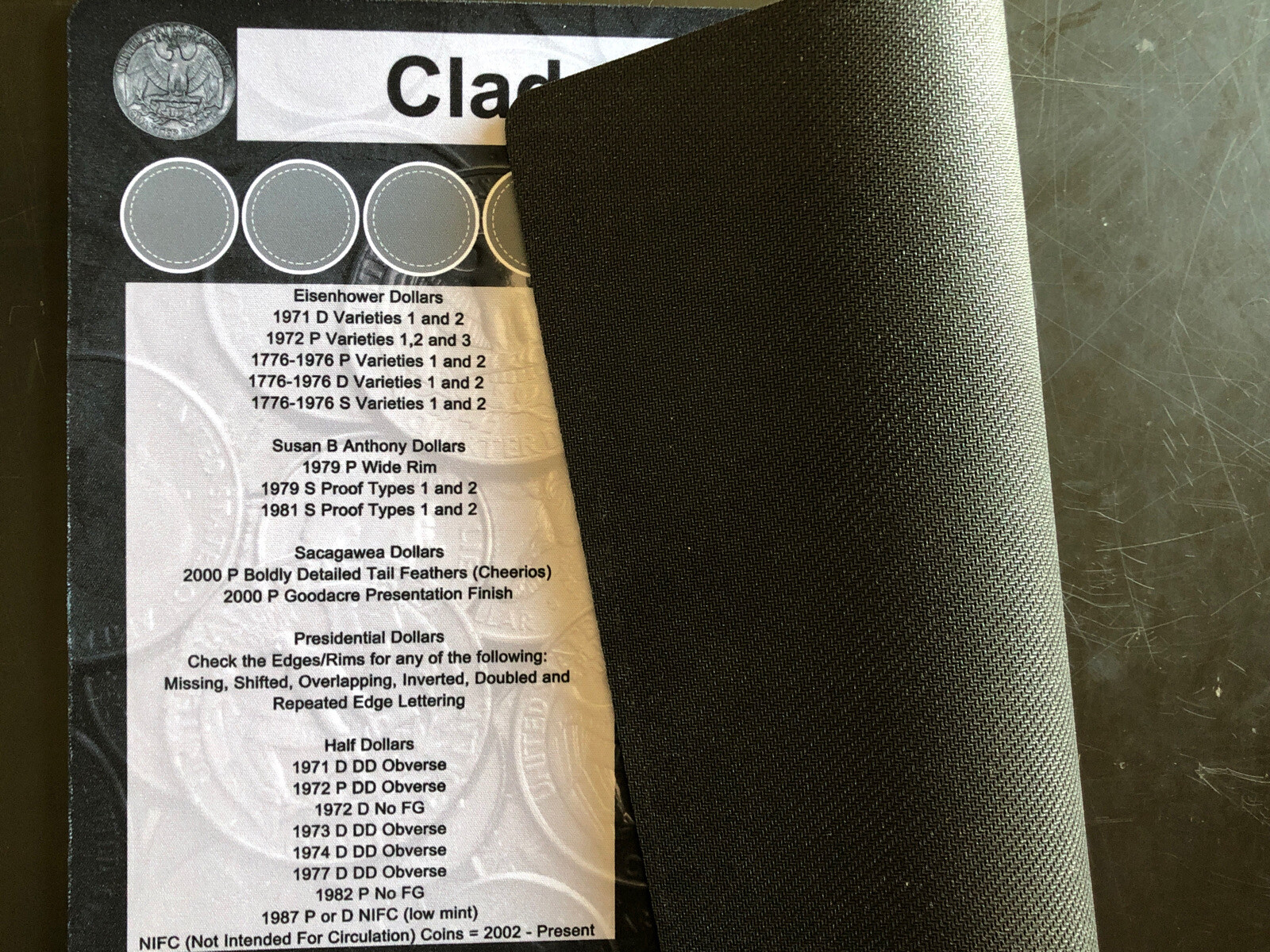 11" X 17" Clad Variety Coin Roll Hunting Mat - Rubber Backed and Safe for Coins!
