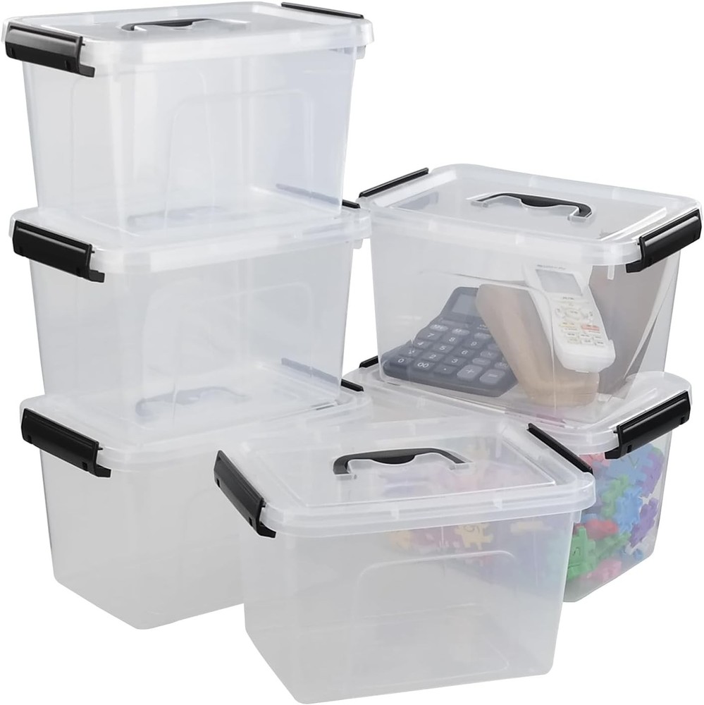6 Quart Versatile Storage Bins W/ Handle & Secure Latching Buckles 6 Packs