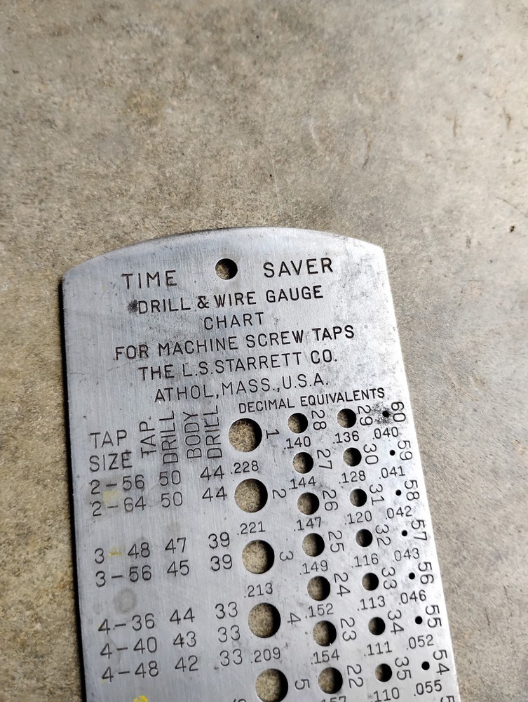 Starrett No 185 Time Saver Drill Wire Gauge Chart