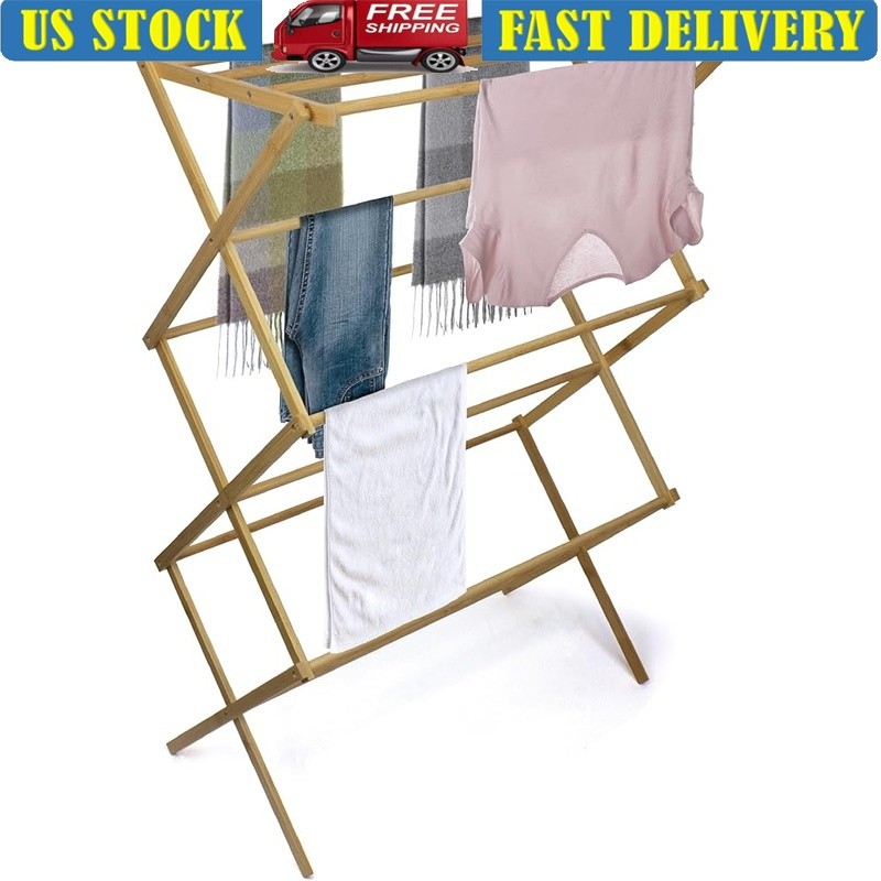 Eco-Friendly Bamboo Drying Rack Collapsible Space Saving Sturdy 10 Bars New