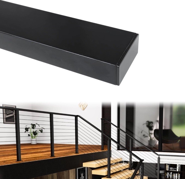 2x6'6" Stainless Steel Handrail Black Rectangular Top 2 pack