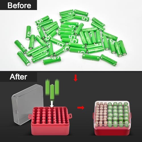 Battery Organizer Storage Case, Battery Vault Box Container for Medium Red