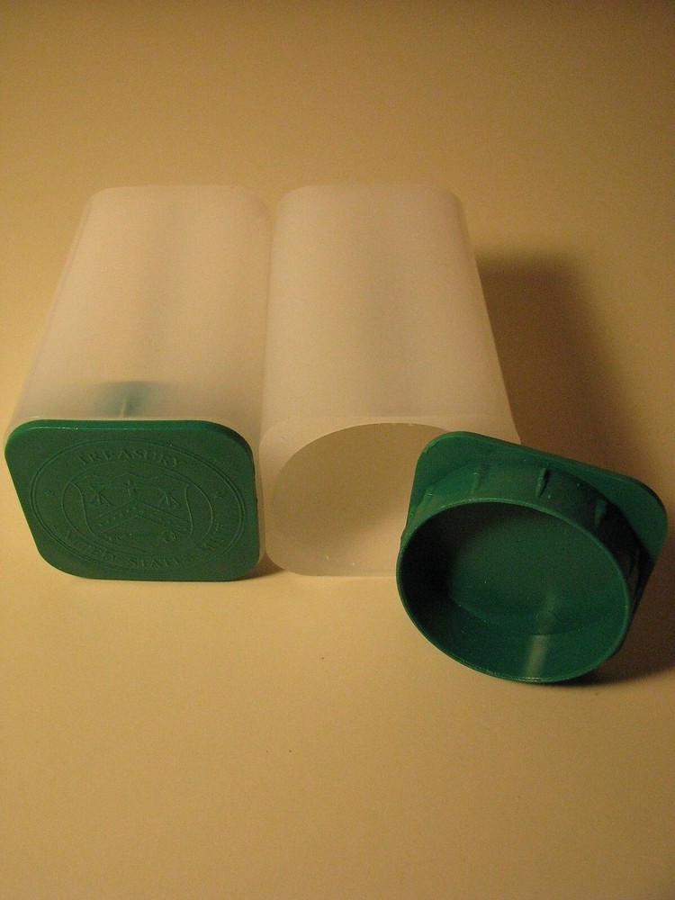 TWO LIGHTLY USED EMPTY US MINT SILVER EAGLE TUBES GREEN *No Coins* STORAGE TUBES