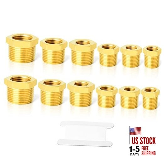12PCS Brass Hex Bushing Fitting Kit Hex Bushing 1/4" - Hex Bushing Kit（12Pcs）