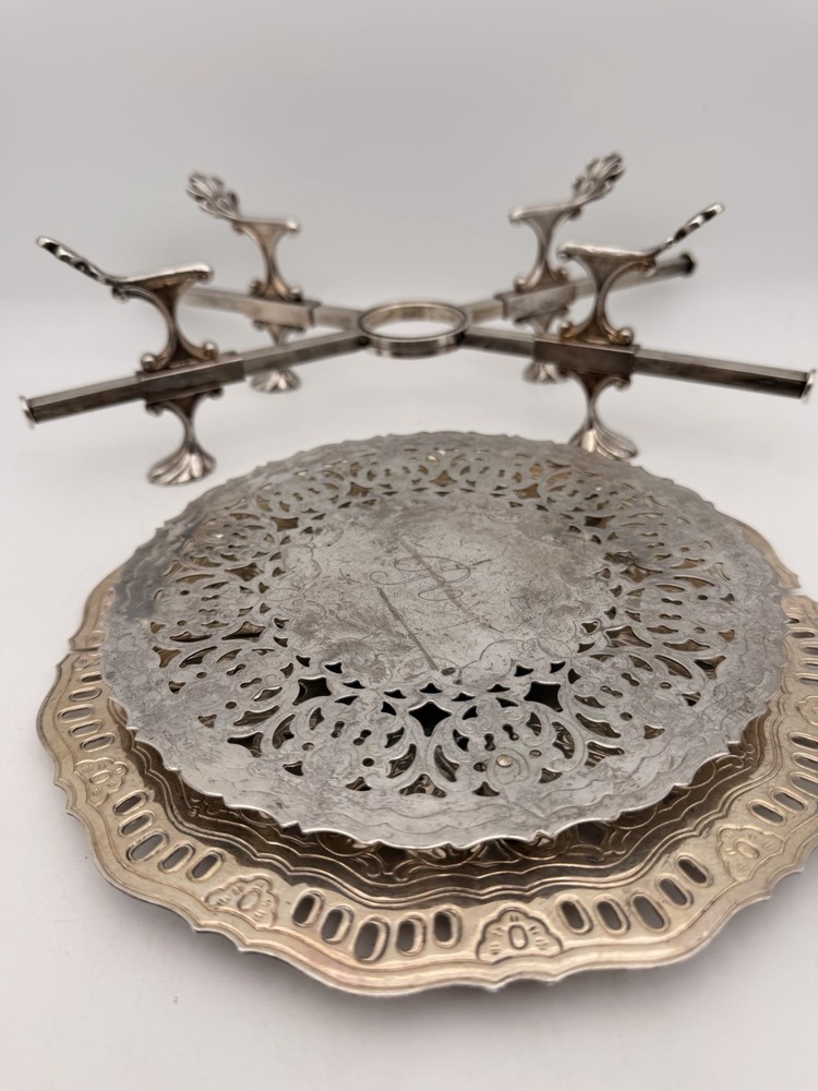 Vintage Silverplate Serving Lot FB Rogers Trays Expandable Trivet Italy Spain