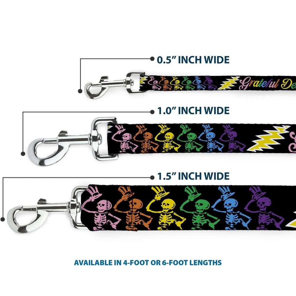 Dog Leash Grateful Dead Script Bears Skeletons Black Multi 6 FT