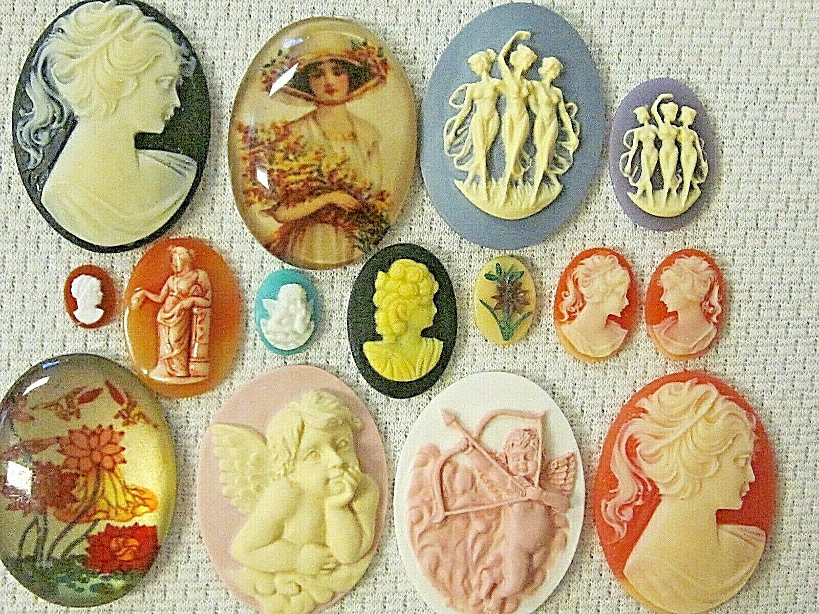 * SALE * VTG 15 CAMEOS 40x30mm HUGE LOT THK JEWELRY RESIN FINDINGS REPAIR CRAFTS