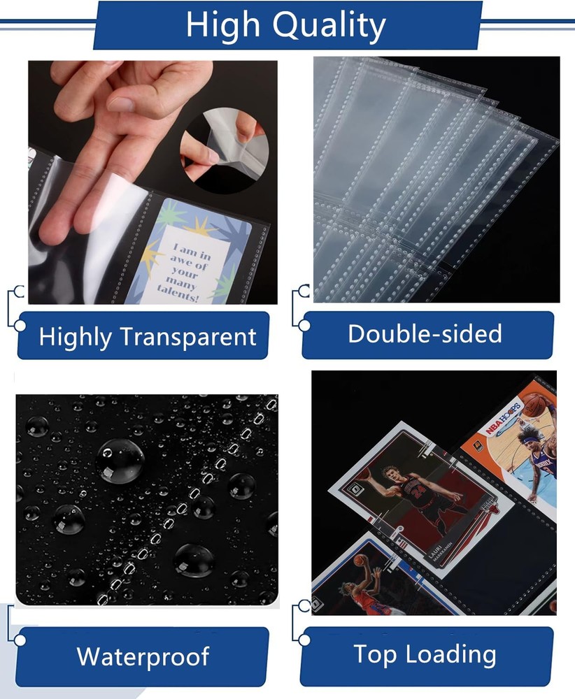 900 Pockets Binder Sheets, Top Loading Trading Card Pages for 3 Ring Bin