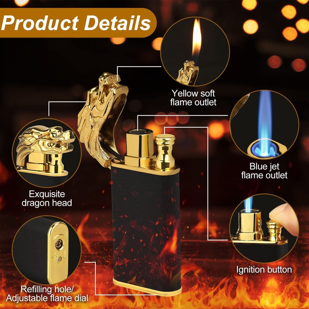 Cool Dragon Dual Flame Lighter - Outdoor Windproof Torch Switchable Soft/Jet ...