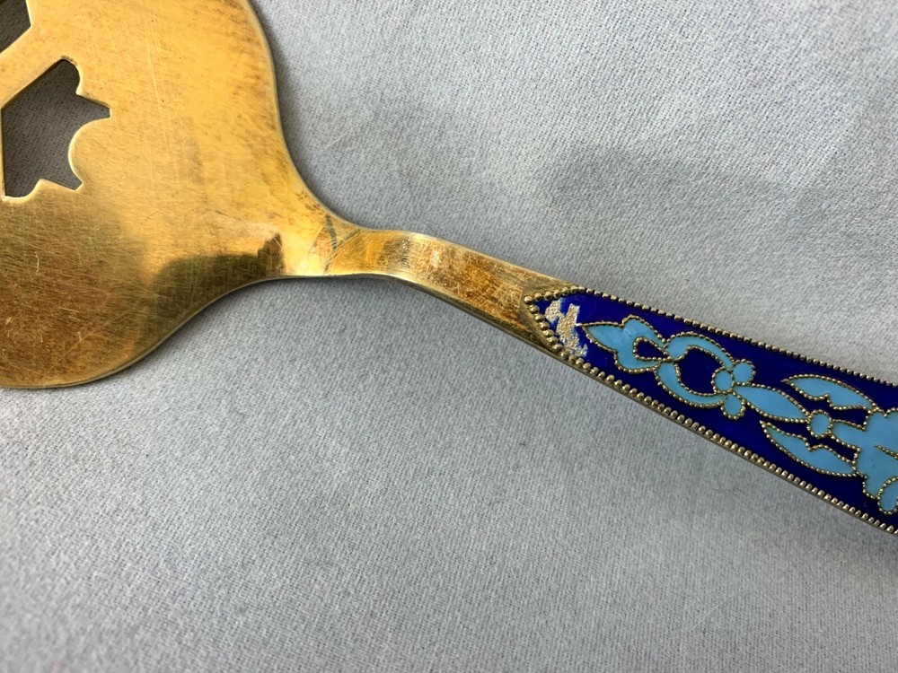 Vintage Soviet Russian 875 & Star Silver Enamel Cake Pie Server Raised Kremlin