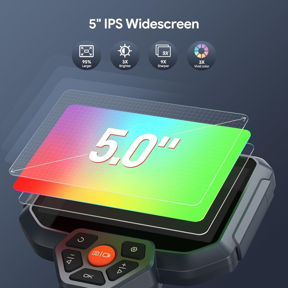 DEPSTECH Endoscope Camera with Light, 5" IPS Screen, Dual Lens Borescope 7.9mm,