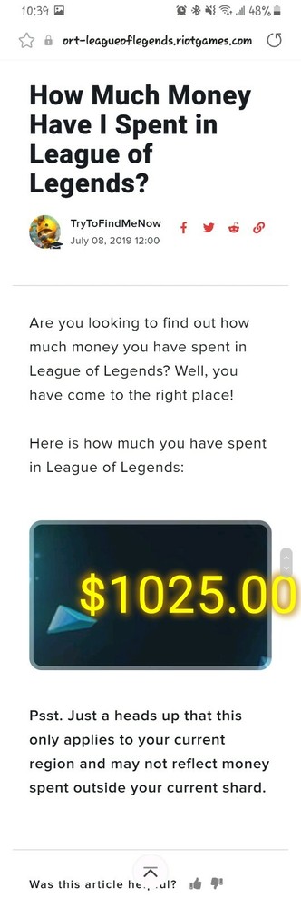 League Account Worth $1025