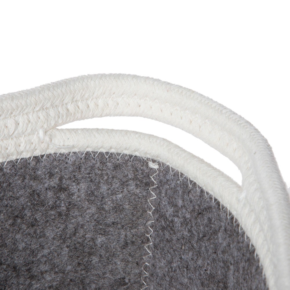 Gray & White Oval Stitchery Tote, Decorative Basket