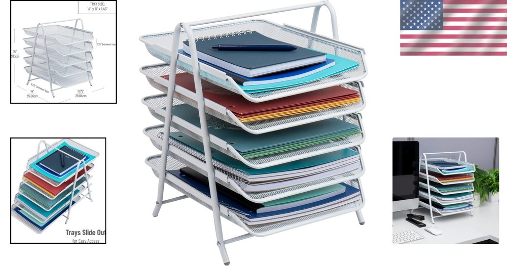 Stylish White 5-Tier Paper Tray - Efficient Desktop Organizer for Documents