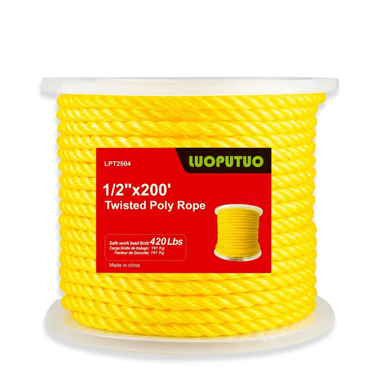 1/2 200'' Floatable 3-Strand Yellow Twisted Polypropylene Rope