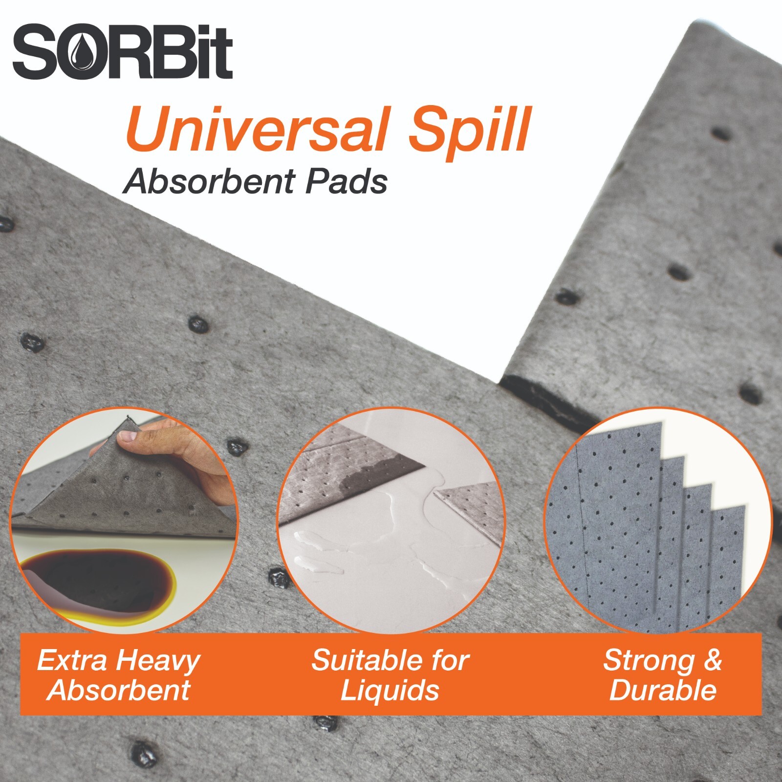 Heavyweight Universal Oil-Absorbing Pads (Grey) 10 inch x 13 inch - Pack of 100