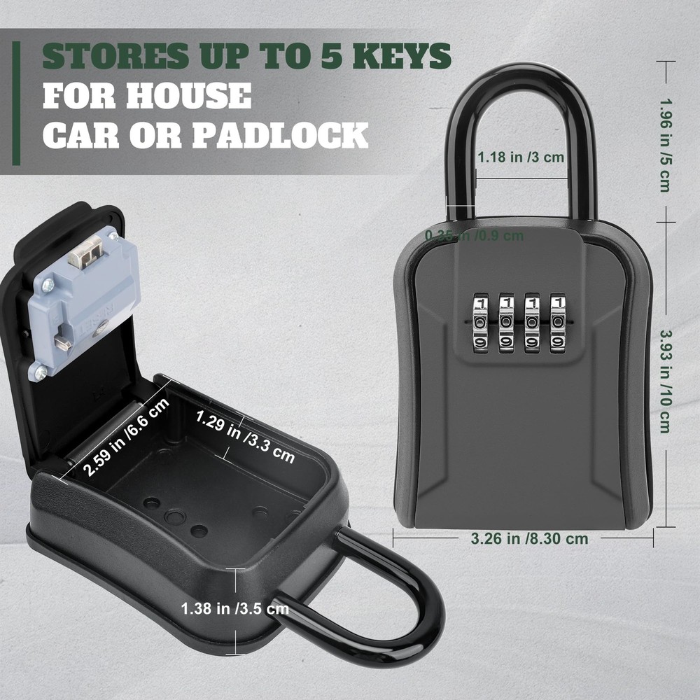 Key Lock Box，Portable Waterproof 4 Digits Combination Lockbox with Removable ...