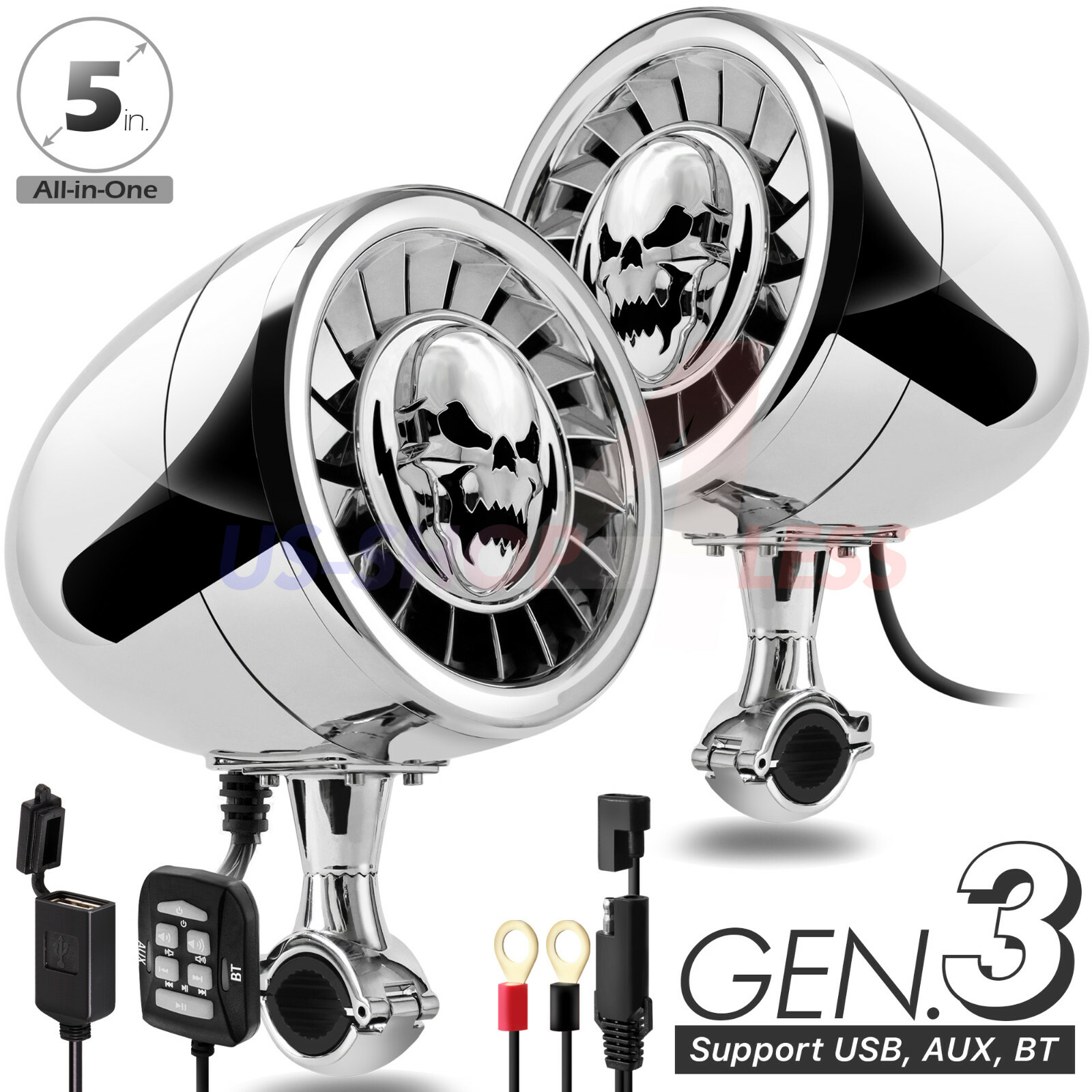 600W Bluetooth Waterproof Stereo Speakers Audio Amp System for Harley Ape Hanger